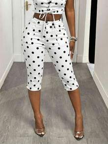 Slaydiva Quần jeans nữ cạp thấp in họa tiết chấm bi - Đen và trắng - Xem 4
