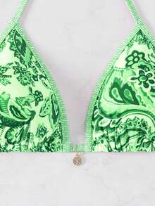 Swim Vcay Áo bikini cổ yếm họa tiết ngẫu nhiên mùa hè dành cho nữ VCAY - Màu xanh Bạc hà - Xem 4