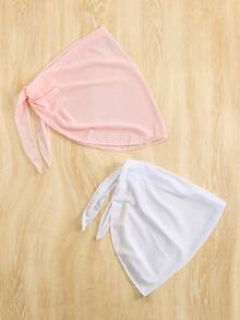 女童黑白两件套泳衣罩衫套装，含裙子和披肩，适合海滩度假，春夏休闲装 - 粉色 - 查看 2