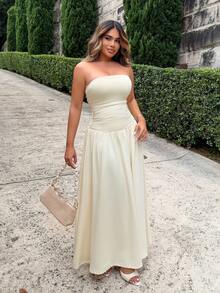 Maria Perezxox Women's Casual Long Dress In Beige Color, Summer,Butter Yellow Dress - Apricot - View 4