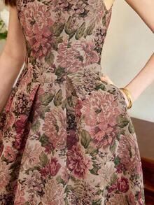 Vintamour 复古优雅女士连衣裙，带口袋，油画提花纹理，适合假日、派对、夏季、节日等各种场合，包括母亲节、婚礼、毕业典礼、舞会等。这款连衣裙也适合度假穿着，是参加乡村音乐会、乡村音乐会等场合的理想选择。 - 藕粉色 - 查看 2