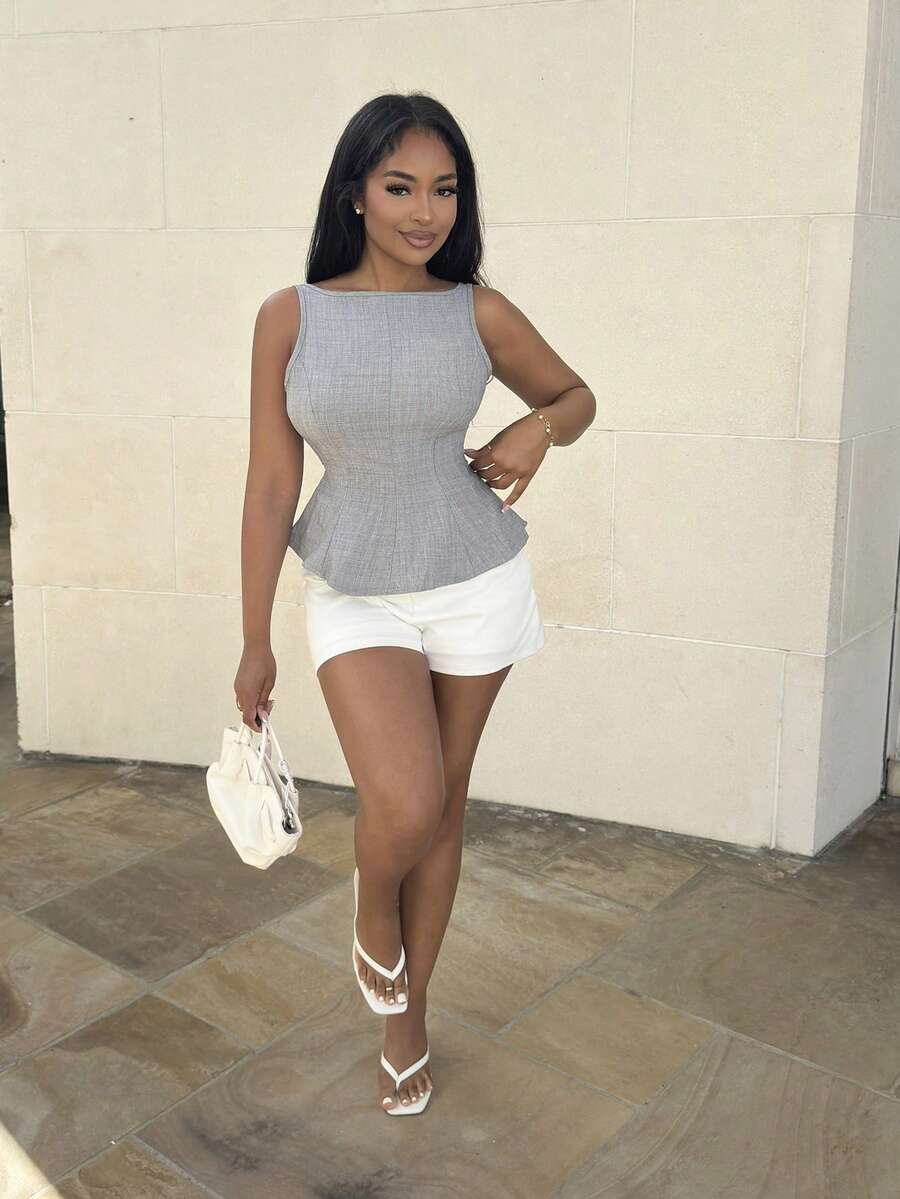 Alexandranx New Summer Backless Bow Waist Sleeveless Shirt For Women, Gray Commuter Casual Tops For Women White - White - View 1