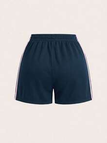 Comfortcana Plus Size Striped Side Summer Shorts, Navy Blue - Navy Blue - View 2