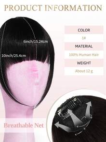 Tóc mái kẹp 100% tóc thật, màu đen tuyền, kiểu tóc mái giả có phần thái dương, dành cho nữ, thích hợp sử dụng hàng ngày. - S1 - Xem 2