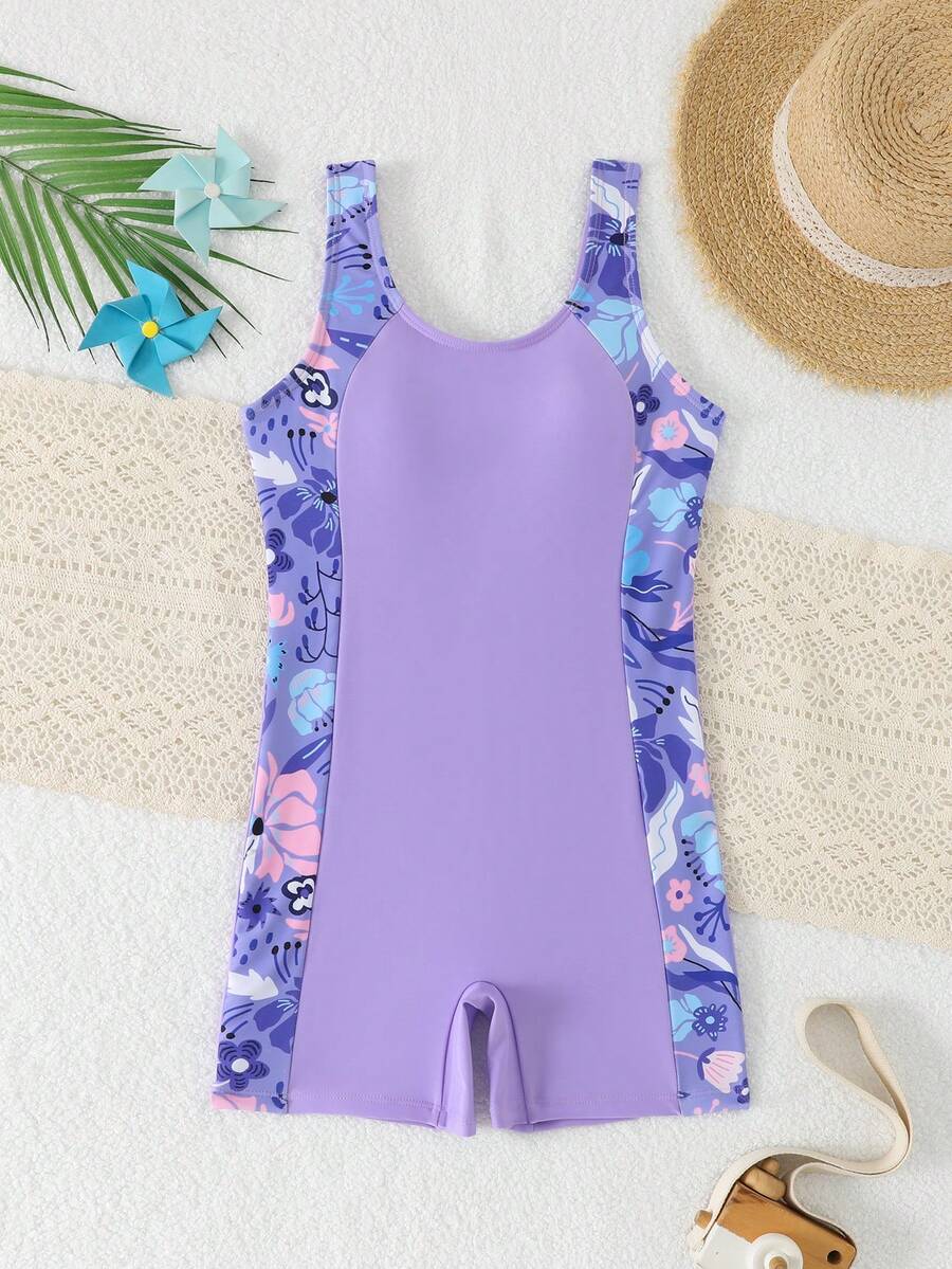SHEIN 少女碎花连体泳衣，适合游泳、夏季度假、海滩和泳池穿着