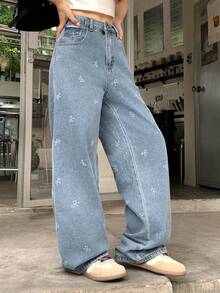 DAZY Quần jean denim nữ in nơ và có túi - Màu xanh lam - Xem 2