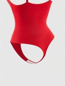 SHEIN Women's Solid Color Casual Cami Bodysuit UnderwearOuter - Red - View 5
