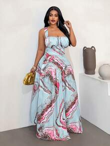 Maweii Plus Size Sleeveless Casual Vacation Fashionable Printed Sexy Dress - Multicolor - View 4