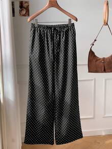 Comfortcana Plus Size Women Polka Dot Casual Versatile Daily Wear Pants - Black - View 6