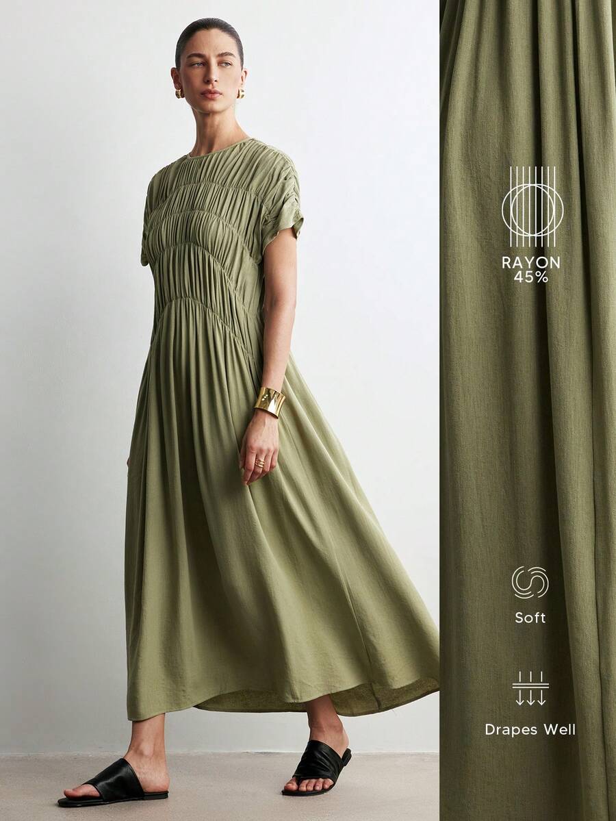 Aalyst 女士休闲宽松褶皱口袋连帽连衣裙，优雅浪漫，适合外出、约会、复活节、母亲节、通勤、度假、夏季穿着。 - 藍色 - 查看 1