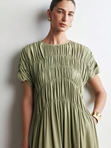 Aalyst 女士休闲宽松褶皱口袋连帽连衣裙，优雅浪漫，适合外出、约会、复活节、母亲节、通勤、度假、夏季穿着。 - 藍色 - 查看 4