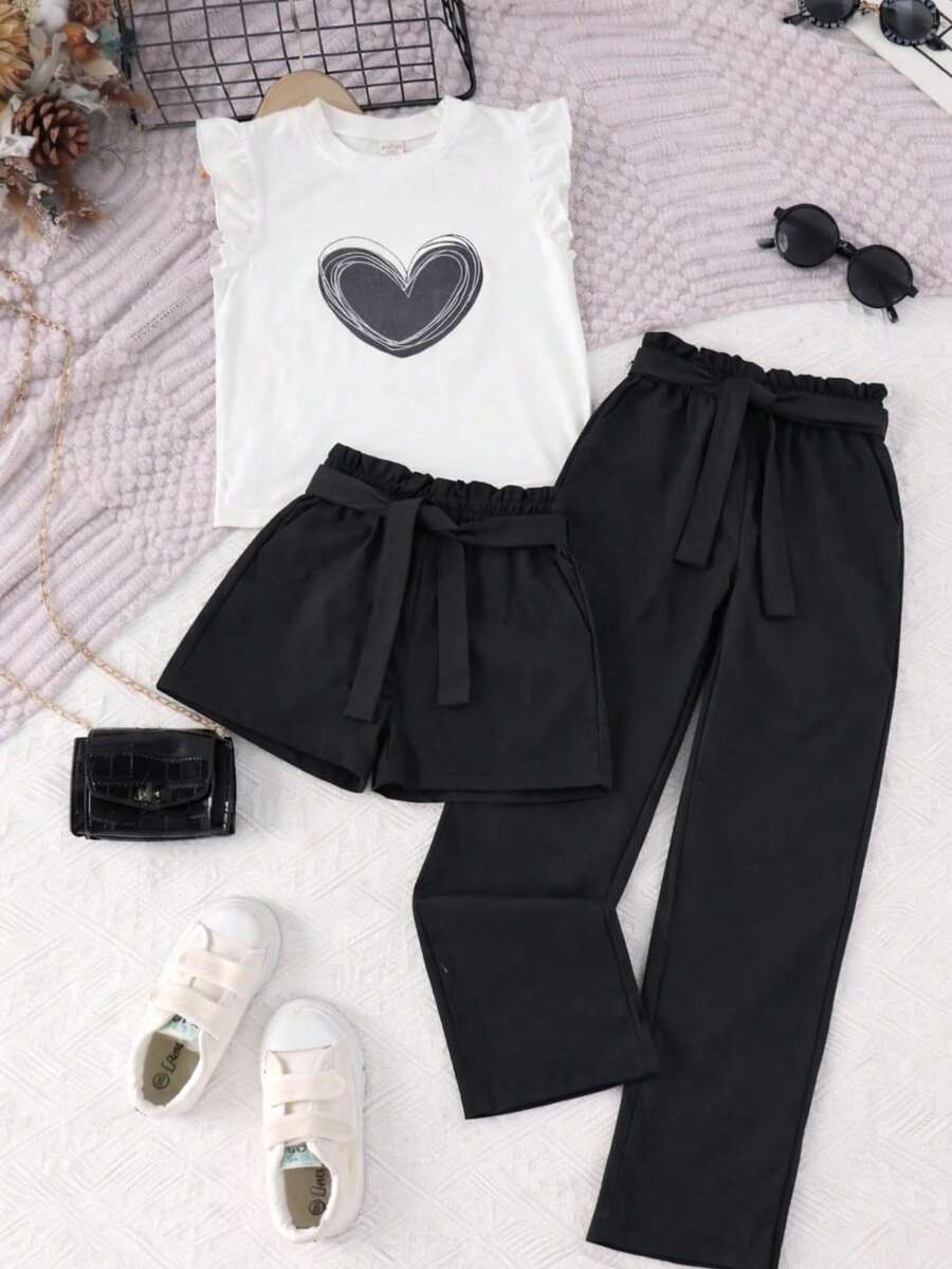 Summer Set For Girls Cute Heart 3 Pieces - Black - View 1