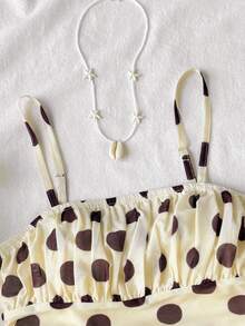 SHEIN Đầm dự tiệc cho bé gái tuổi teen, kiểu dáng thanh lịch, trễ vai, xòe rộng, xếp ly, ôm sát, đầm dự tiệc xếp tầng quá khổ, đầm màu ngà voi cho bé gái tuổi teen, đầm mùa xuân tay phồng, đầm thanh lịch tay phồng cho bé gái, đầm trễ vai cho bé gái. - Màu be - Xem 4