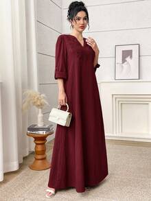 Al Najma Đầm nữ cổ chữ V kiểu Ả Rập, thích hợp cho tiệc tùng và du lịch. - Màu Đỏ Sâu - Xem 5