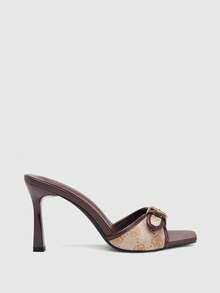 CUCCOO BIZCHIC Women Shoes Spring And Summer New Brown Splicing Buckle Women's High-Heeled Sandals Fashionable And Comfortable Versatile Commuter Women's Sandals Slippers Women's Shoes - Brown 3 # - View 5