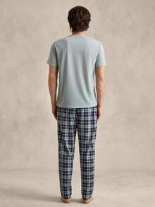 EverLounge Men's Solid Color Short Sleeve T-Shirt And Plaid Pants Homewear Set - Baby Blue - View 2