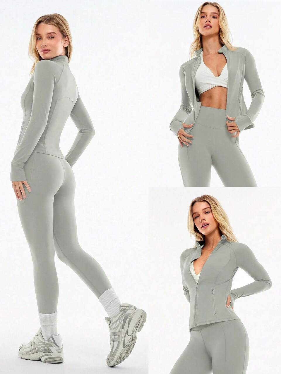 FeatherFit™ Slim-It Streamline Performance Secure Pockets Zip Up Long Sleeve Jacket Low Impact Yoga Pilates Daily Spring Summer