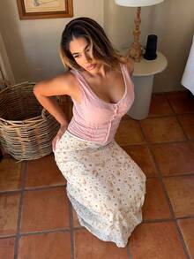 女式新款优雅简约清爽度假风A字裙 - 黃色 - 查看 4