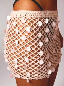 Aralina Minifalda de verano y primavera para playa y vacaciones, con detalles de crochet y malla transparente - Blanco - Ver 3