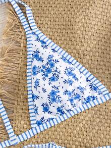 Swim Vcay 新款女士蓝色数码印花时尚比基尼套装 - 藍白色 - 查看 7