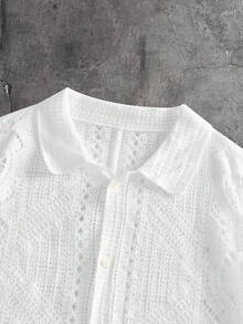 EASEVO 大码男士纯色单排扣休闲百搭日常衬衫 - 白色 - 查看 7