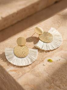 Swim Chiccia Women's Retro Boho Style Summer Tassel Drop Earrings - White - View 3