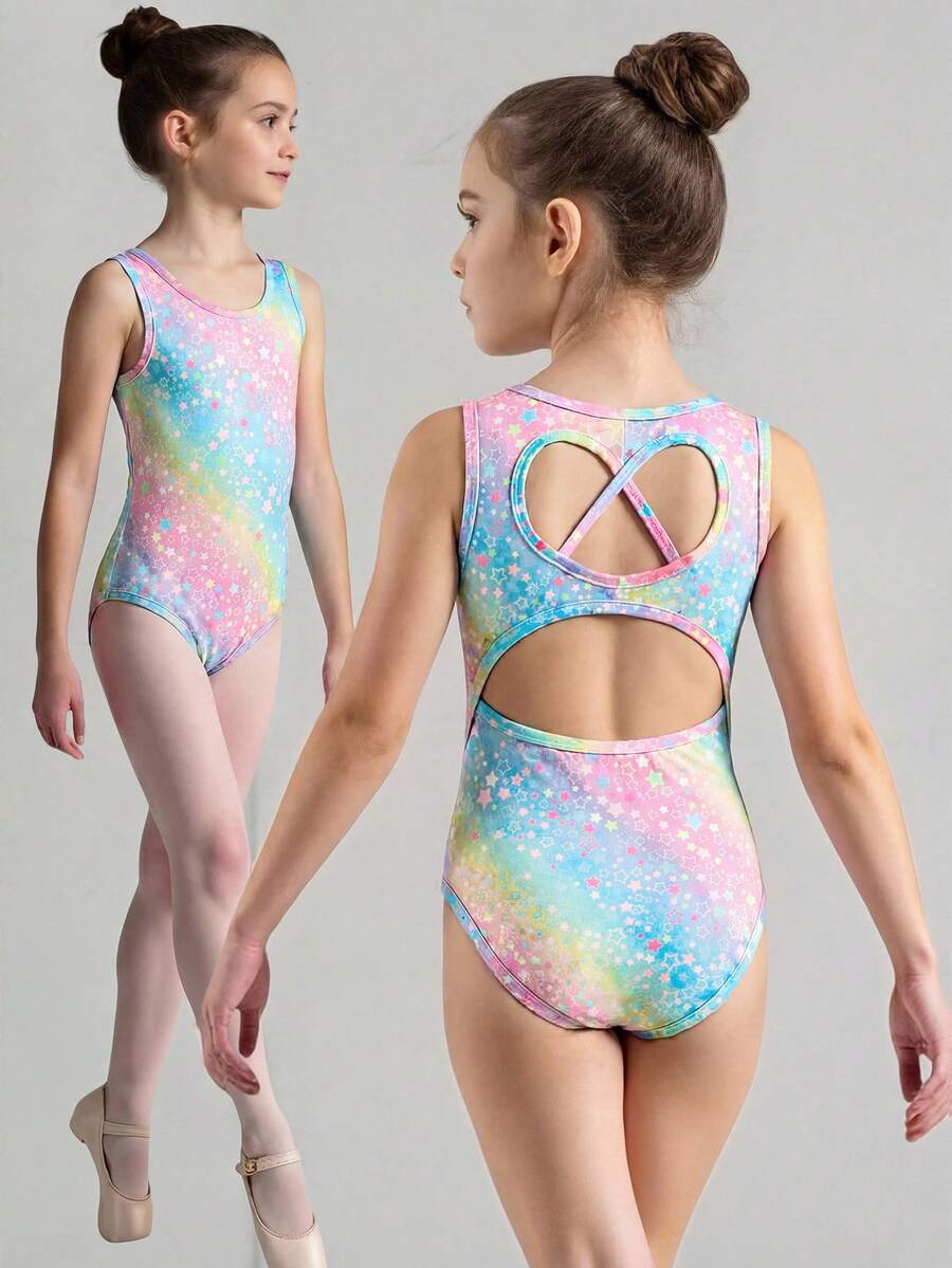 Mono de punto con espalda hueca para niñas jóvenes, conjunto de ropa deportiva negra para danza y patinaje sobre hielo, mono casual versátil y cómodo para uso diario - Multicolor - Ver 1