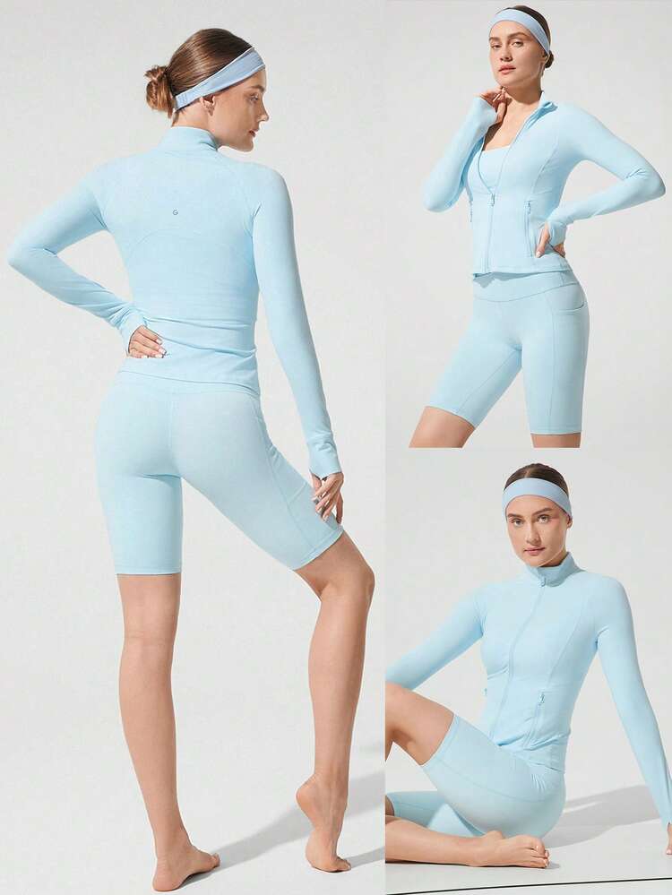 FeatherFit™ Slim-It Streamline Performance Secure Pockets Zip Up Long Sleeve Jacket Low Impact Yoga Pilates Daily Valentine's Day