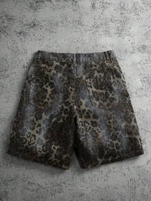 Manfinity EMRG 男士休闲街头风豹纹做旧牛仔短裤 - 彩色 - 查看 4