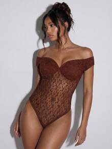 Normani Body de encaje elegante en tonos marrones de verano, atuendos para mujer para club nocturno, concierto, Y2K, vintage de los 90, rave, festival, streetwear, fiesta, playa y boda - Café integral - Ver 2
