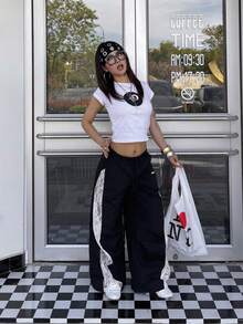 Coolane 女士春夏音乐会街头风撞色降落伞裤 - 黑色 - 查看 6