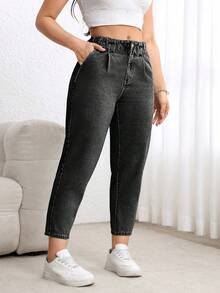 EMERY ROSE Quần jeans lửng dáng ôm, có túi và khóa kéo, đa năng dành cho nữ, thời trang cỡ lớn, xếp ly, có túi. - Xám - Xem 4