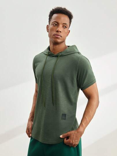 Driftmere 男性 パッチ カーブヘム フード付き Tシャツ