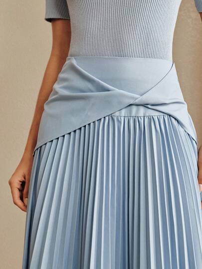 Anewsta Falda plisada con frente retorcido y línea A de moda para mujer en verano