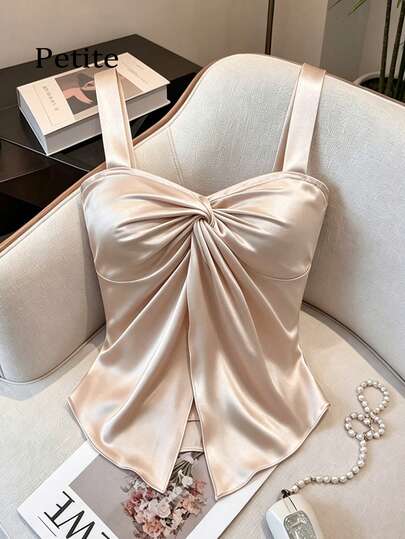 GlowEve Áo camisole nữ thanh lịch màu mơ, chất liệu satin, kiểu dáng xoắn, xẻ tà.