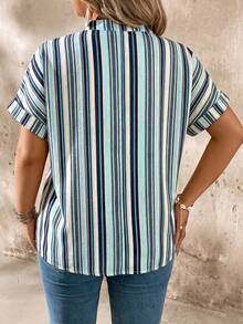EMERY ROSE Camisa de talla grande con cuello en V a rayas de colores y mangas enrolladas - Multicolor - Ver 2