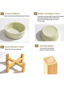 Elevated Ceramic Pet Bowls With Bamboo Stand Weighted Base Anti Slip Ergonomic Feeding Station For Cats Dogs Dishwasher Comfort Height - multicolor - View 5