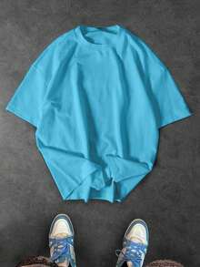 Sport MetroGents Men's Round Neck Short Sleeve Letter Print Casual Sports T-Shirt Top, Summer, Gym - Baby Blue - View 2