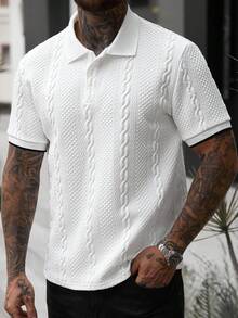 Manfinity Homme Men's Fashionable Casual Retro Short Sleeve Polo Shirt, Essential For Daily Outings, Great Gift For Family And Friends,Football, World Cup - White - View 6