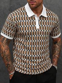 Manfinity Homme 男士格纹提花 Polo 衫，时尚男士衬衫，适合外出、派对、聚会、街头风等各种场合，包括高端休闲、日常休闲、周末旅行、户外活动、探险旅行、轻松的工作环境或半正式场合。也是送给男友/丈夫、周年纪念/生日、派对、圣诞节和新年等场合的理想礼物。 - 彩色 - 查看 1