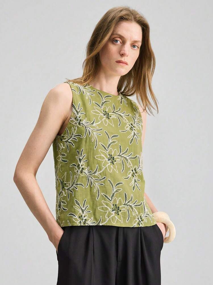 Ontre Áo tank top nữ thoải mái, thân thiện với da, chất liệu cao cấp, thêu tinh xảo, vải cao cấp, dáng ôm, cổ tròn, không tay, vải dệt họa tiết thêu, phong cách nghỉ dưỡng giản dị, cổ điển sang trọng, trang phục thiết yếu mang hơi hướng Trung Đông tối giản, trang phục công sở thường ngày, trang phục sân bay chất lượng cao, đa năng cho mọi mùa. - xanh quân đội - Xem 5