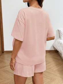 Lyckli Maternity Lemon Embroidery Short Sleeve T-Shirt And Shorts Casual 2 Pieces Set - Pink - View 9