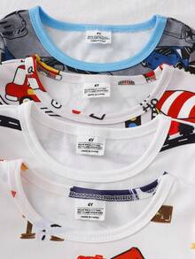 4 ensembles livraison aléatoire 2 ensembles, pyjamas ajustés fins pour garçons d'été, imprimé de voitures et d'avions de dessin animé, tissu doux et confortable extensible, haut à manches courtes et shorts 4 pièces - Multicolore - Voir 8