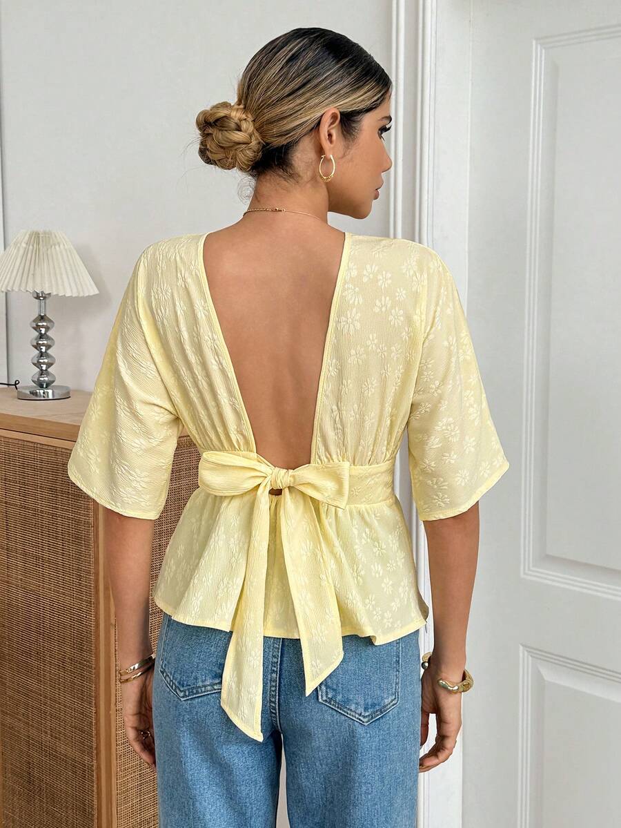 Elyressa 女士梭织优雅夏季女式衬衫 - 黃色 - 查看 1