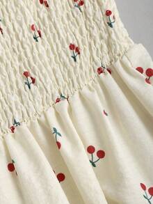 SHEIN Sweetro Cherry Print Bustier Waist Ruffle Hem Dress - Apricot - View 5