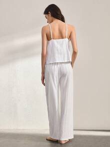 Ocili Leisure Soft Cotton Cutout Bohemian Loose Drawstring Pants, Comfortable & Chic Autumn Women Pajama Set - White - View 4