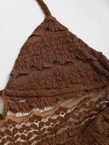 Sweetra Women's Bohemian Coffee Brown Halter Neck Dress, Spring/Summer, Brown Romper Women, Brown Sundress Beach Party Outfit For Women Women's Summer Outfits Sexy Outfits For Women - Coffee - View 5