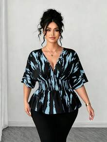 SHEIN Elenzya Áo thun nữ cỡ lớn cổ chữ V tay raglan, kiểu dáng thường ngày, phù hợp cho đi chơi, dự tiệc và đi làm. - Nhiều màu - Xem 4