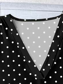 Plus Size Polka Dot Print V-Neck Lace Cuff Blouse Zoey Outfit Zipper Top Latest Tops For Women New Arrivals Zoo Outfits Women - Multicolor - View 3