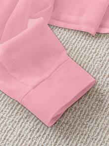 Qadelle Chiffon Pocket Button Women's Short Sleeve Blouse - Pink - View 7